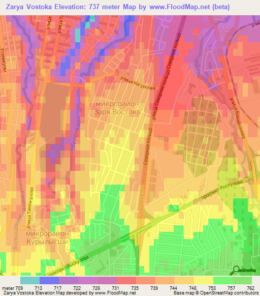 Zarya Vostoka,Kazakhstan Elevation Map