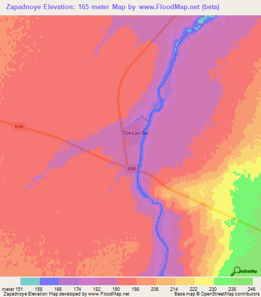 Zapadnoye,Kazakhstan Elevation Map