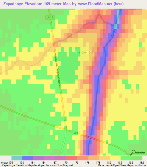 Zapadnoye,Kazakhstan Elevation Map