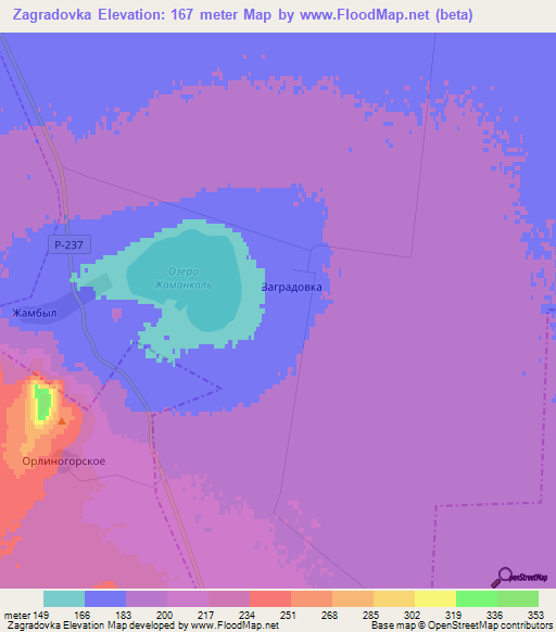 Zagradovka,Kazakhstan Elevation Map