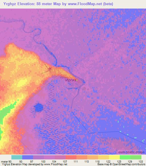 Yrghyz,Kazakhstan Elevation Map