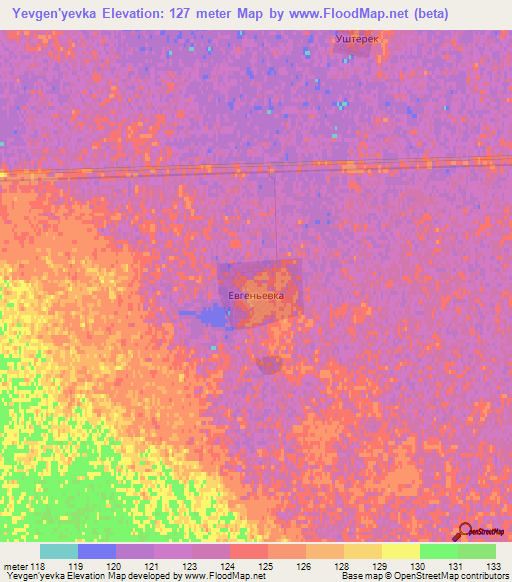 Yevgen'yevka,Kazakhstan Elevation Map