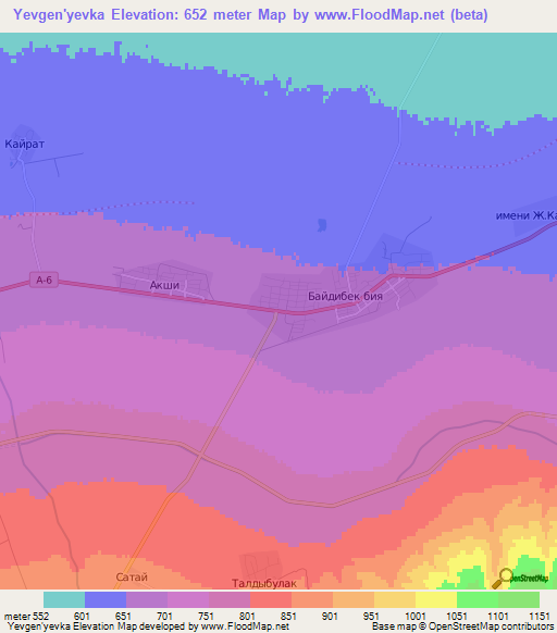Yevgen'yevka,Kazakhstan Elevation Map