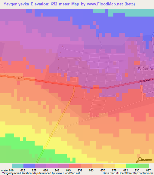 Yevgen'yevka,Kazakhstan Elevation Map