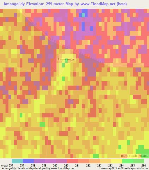 Amangel'dy,Kazakhstan Elevation Map