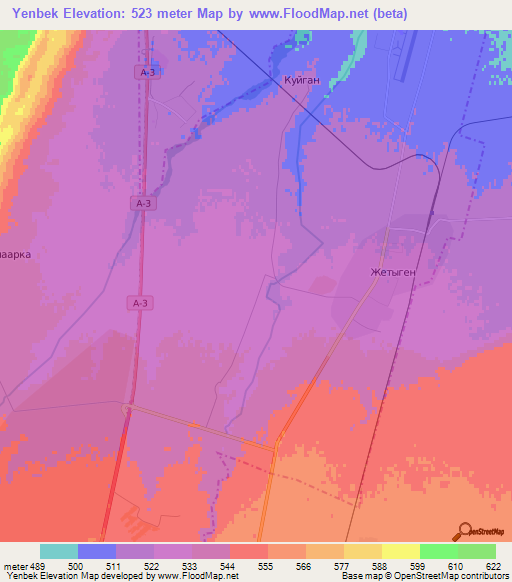 Yenbek,Kazakhstan Elevation Map