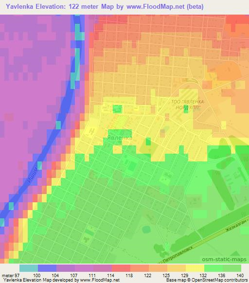 Yavlenka,Kazakhstan Elevation Map