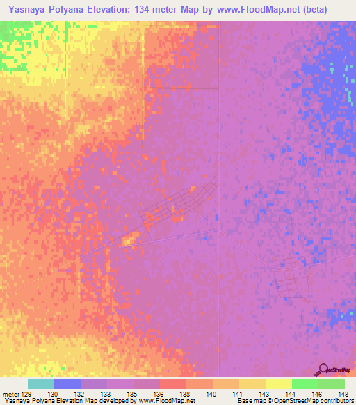 Yasnaya Polyana,Kazakhstan Elevation Map