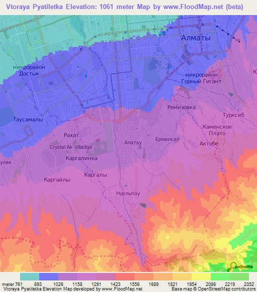 Vtoraya Pyatiletka,Kazakhstan Elevation Map