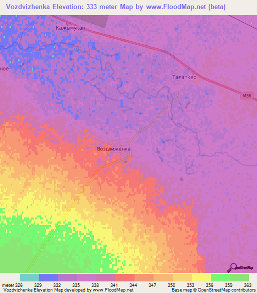 Vozdvizhenka,Kazakhstan Elevation Map