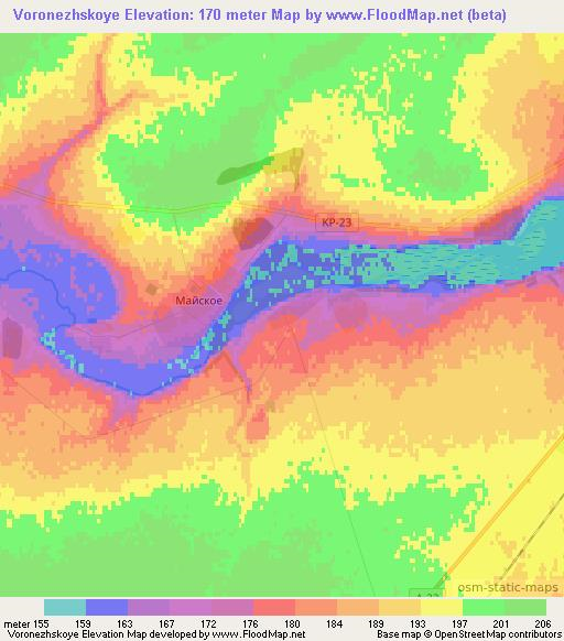 Voronezhskoye,Kazakhstan Elevation Map