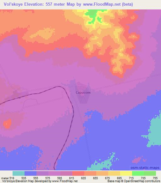 Vol'skoye,Kazakhstan Elevation Map