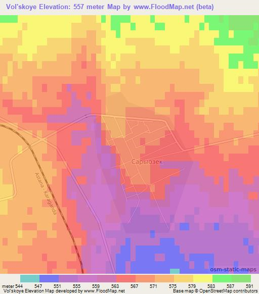 Vol'skoye,Kazakhstan Elevation Map