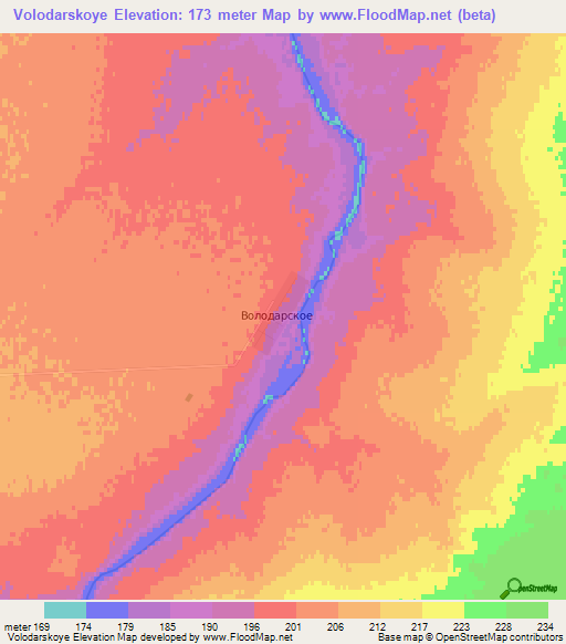Volodarskoye,Kazakhstan Elevation Map