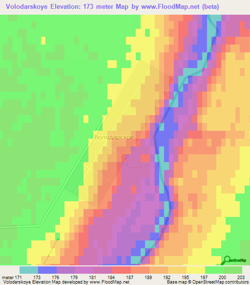 Volodarskoye,Kazakhstan Elevation Map