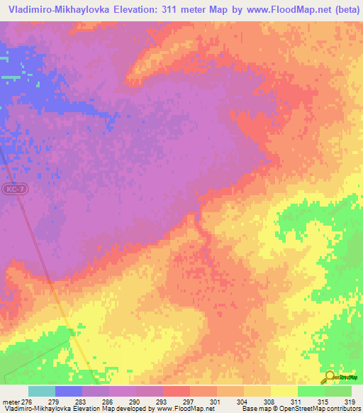 Vladimiro-Mikhaylovka,Kazakhstan Elevation Map