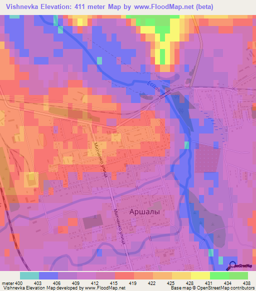 Vishnevka,Kazakhstan Elevation Map