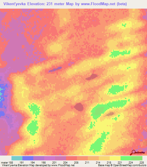Vikent'yevka,Kazakhstan Elevation Map