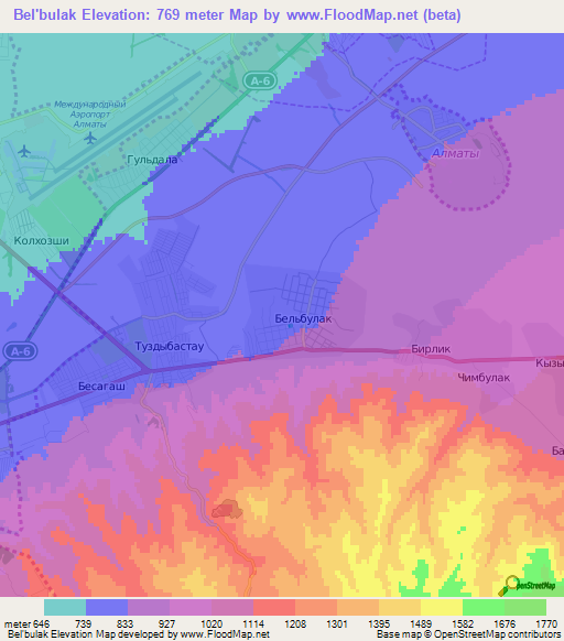 Bel'bulak,Kazakhstan Elevation Map