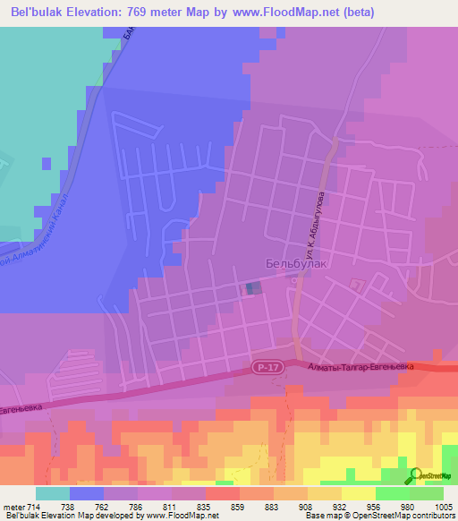Bel'bulak,Kazakhstan Elevation Map