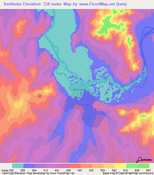 Verkhuba,Kazakhstan Elevation Map