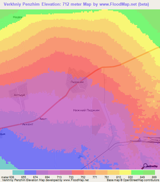 Verkhniy Penzhim,Kazakhstan Elevation Map