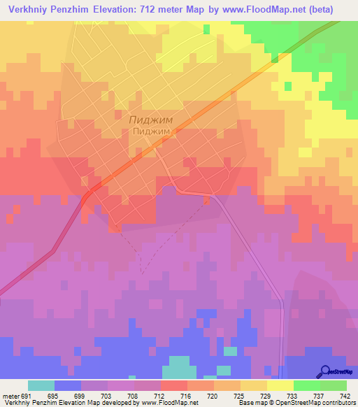 Verkhniy Penzhim,Kazakhstan Elevation Map