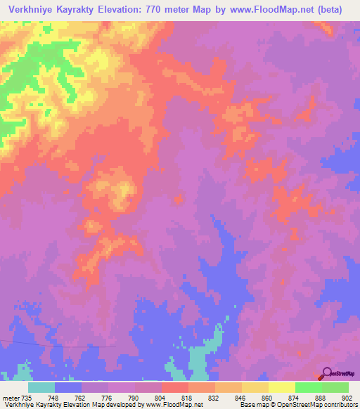 Verkhniye Kayrakty,Kazakhstan Elevation Map