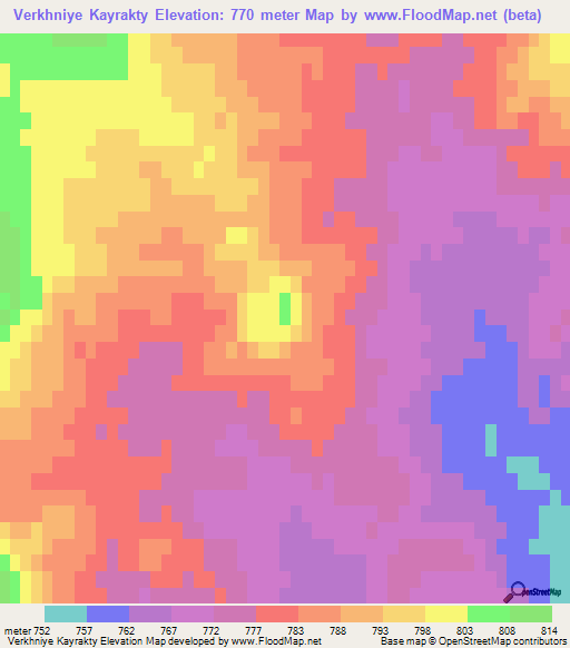 Verkhniye Kayrakty,Kazakhstan Elevation Map