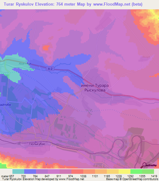 Turar Ryskulov,Kazakhstan Elevation Map