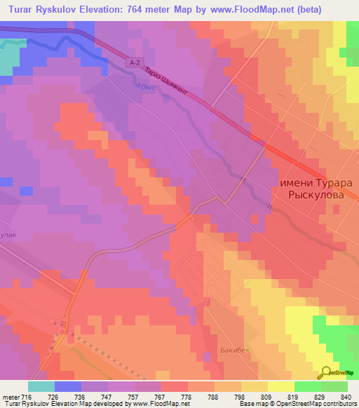 Turar Ryskulov,Kazakhstan Elevation Map