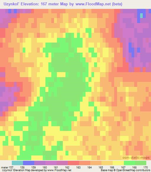 Uzynkol',Kazakhstan Elevation Map