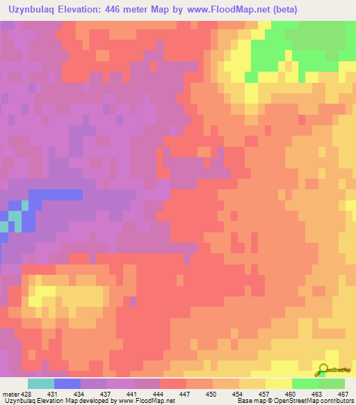 Uzynbulaq,Kazakhstan Elevation Map