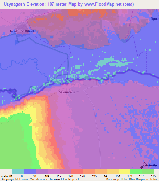 Uzynagash,Kazakhstan Elevation Map
