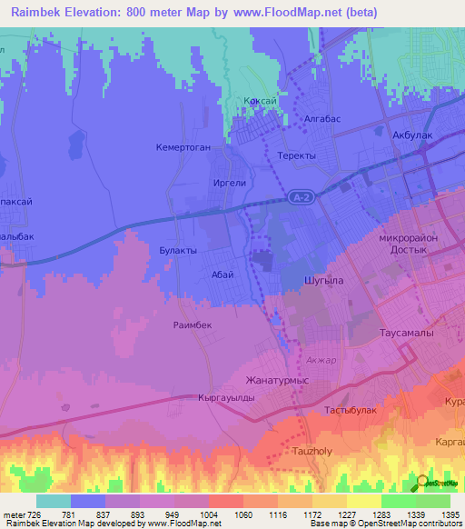 Raimbek,Kazakhstan Elevation Map