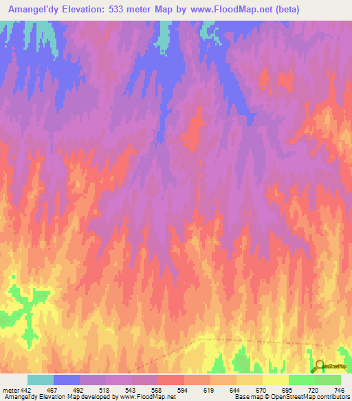 Amangel'dy,Kazakhstan Elevation Map