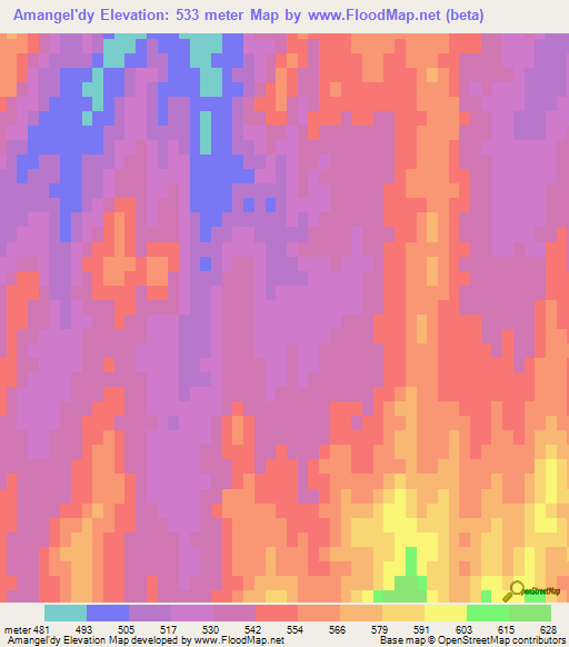 Amangel'dy,Kazakhstan Elevation Map