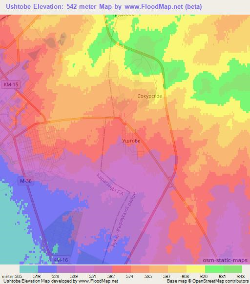 Ushtobe,Kazakhstan Elevation Map