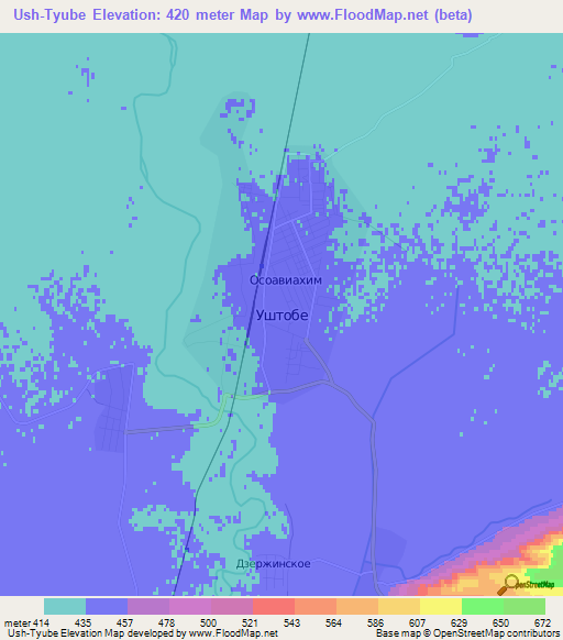 Ush-Tyube,Kazakhstan Elevation Map