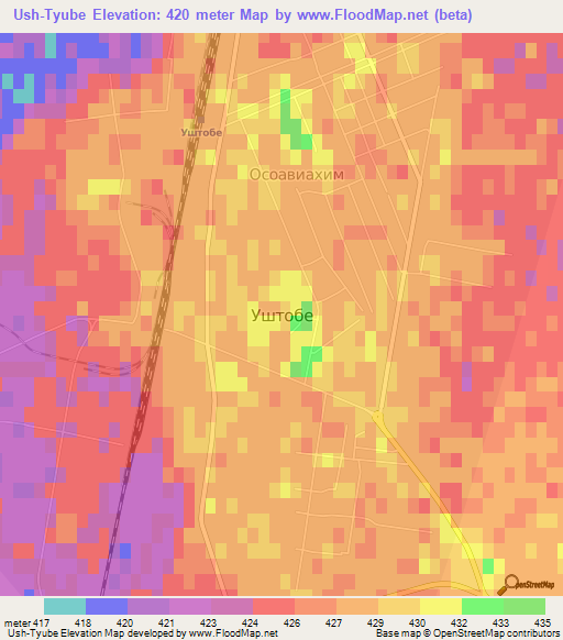 Ush-Tyube,Kazakhstan Elevation Map