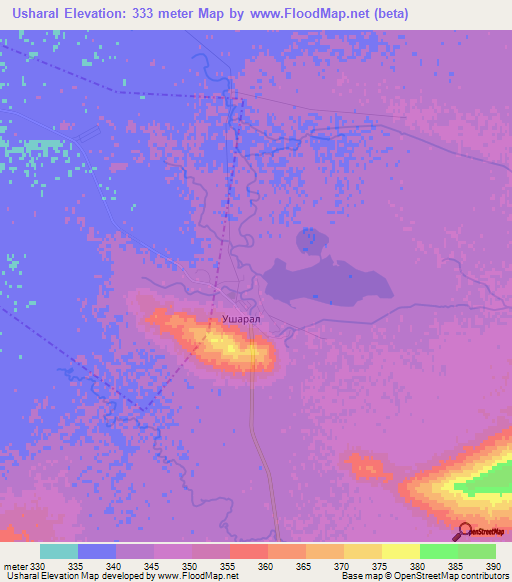 Usharal,Kazakhstan Elevation Map