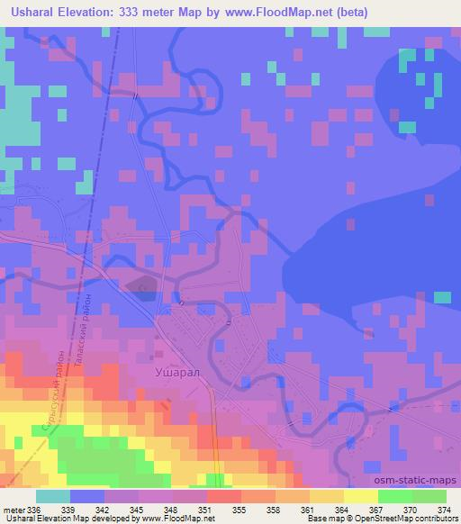 Usharal,Kazakhstan Elevation Map