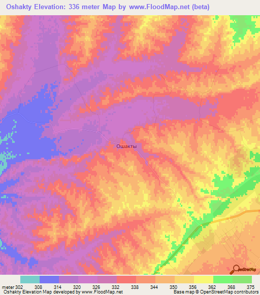 Oshakty,Kazakhstan Elevation Map