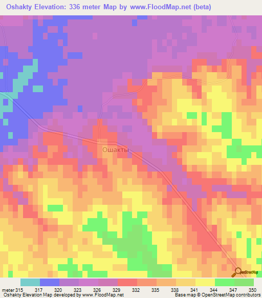 Oshakty,Kazakhstan Elevation Map