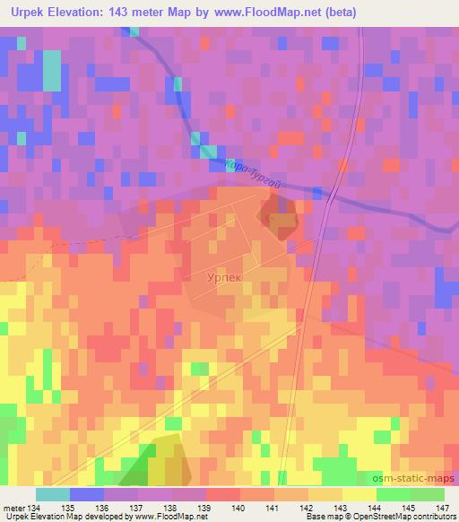 Urpek,Kazakhstan Elevation Map