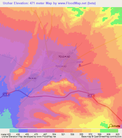 Urzhar,Kazakhstan Elevation Map