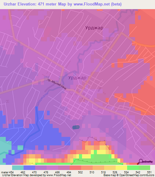 Urzhar,Kazakhstan Elevation Map