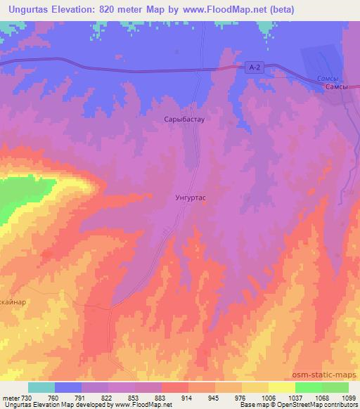 Ungurtas,Kazakhstan Elevation Map