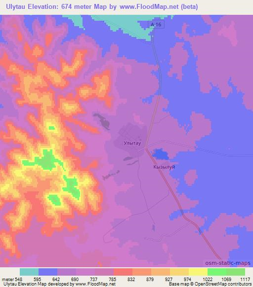 Ulytau,Kazakhstan Elevation Map