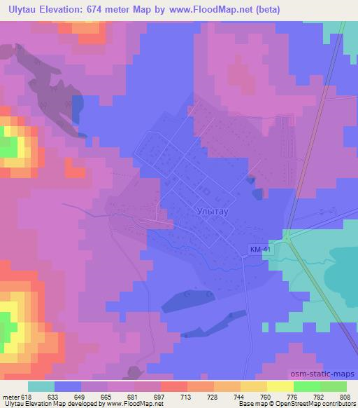 Ulytau,Kazakhstan Elevation Map